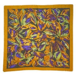 Vintage 80s Scarf Womens Retro Artsy Abstract Leaf Cottagecore‎ Grandma